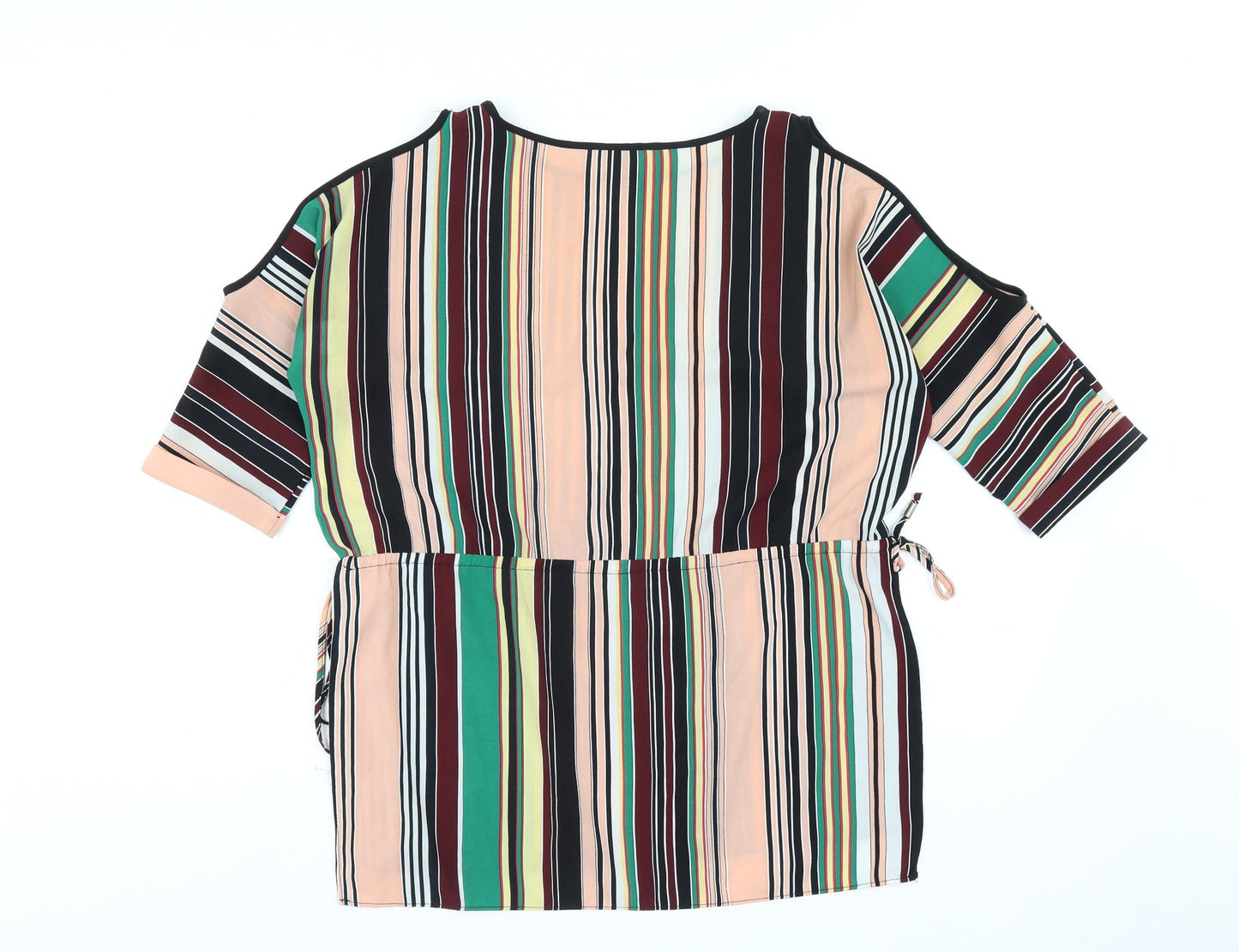 River Island Womens Multicoloured Striped Polyester Basic T-Shirt Size 6 Round Neck - Cold Shoulder