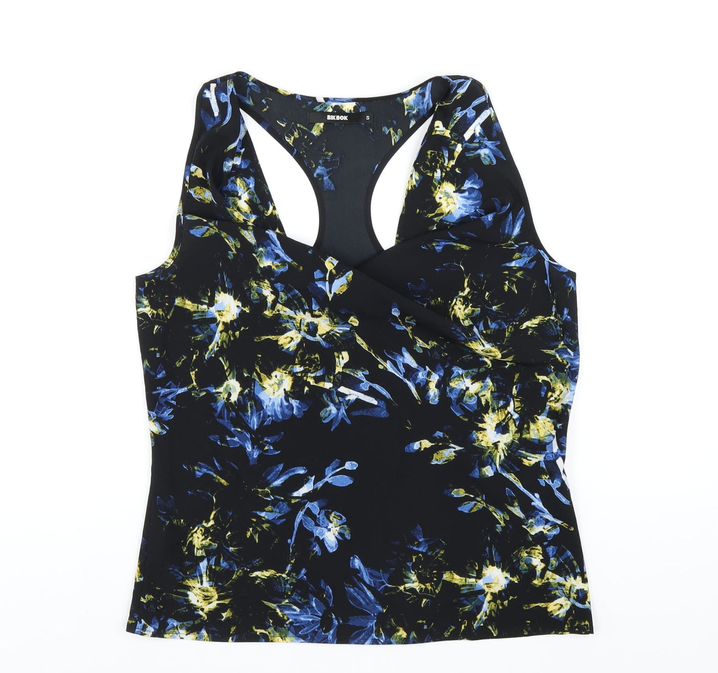 Bik Bok Womens Black Floral Polyester Basic Tank Size S Collared