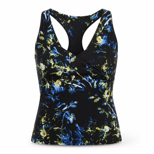 Bik Bok Womens Black Floral Polyester Basic Tank Size S Collared