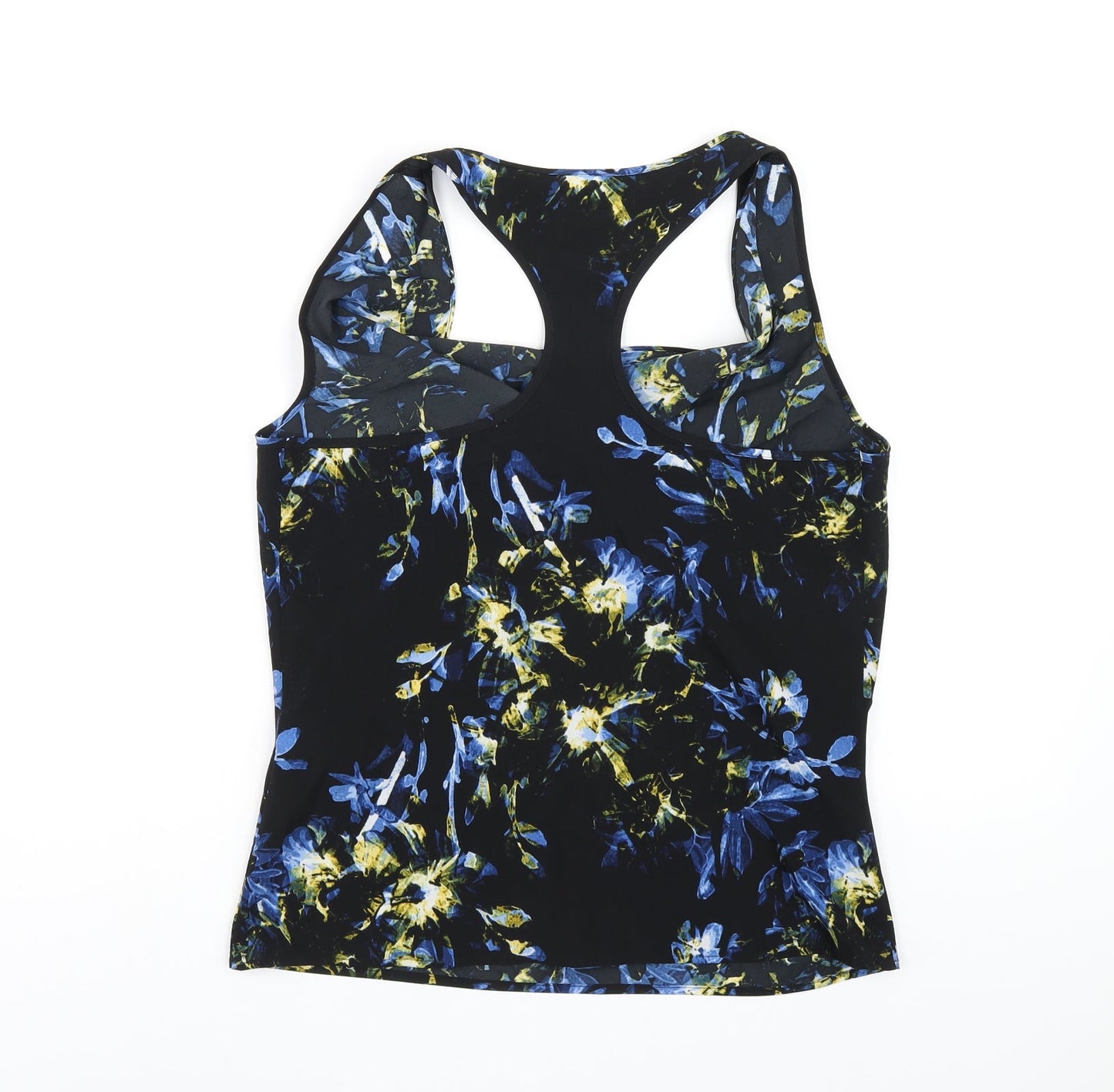 Bik Bok Womens Black Floral Polyester Basic Tank Size S Collared