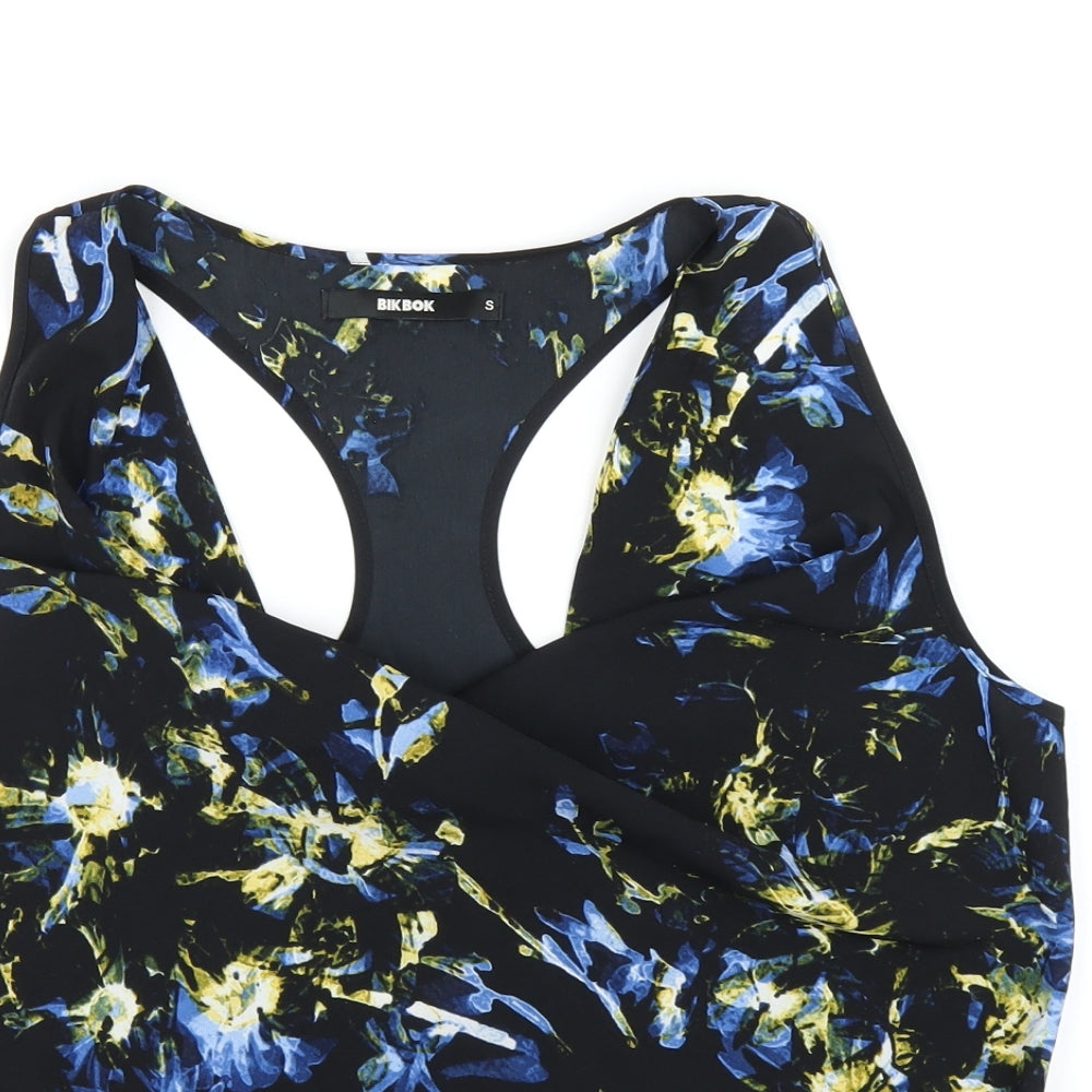 Bik Bok Womens Black Floral Polyester Basic Tank Size S Collared