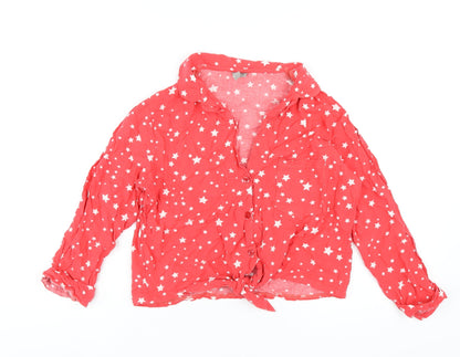Additional front view of ASOS women’s red geometric viscose basic button-up, size UK 12, collared