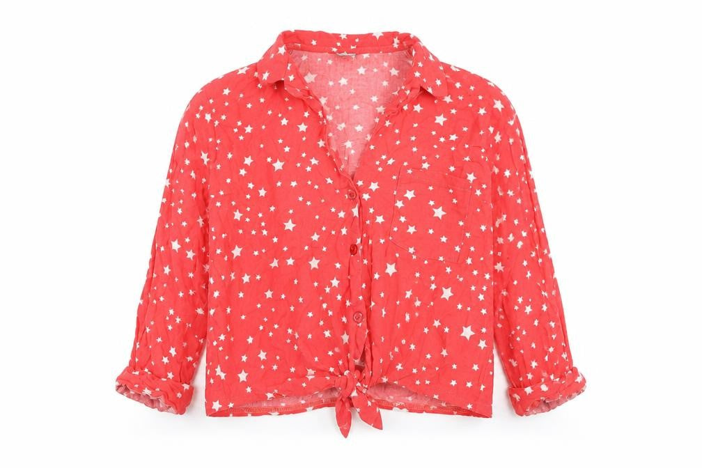 ASOS Womens Red Geometric Viscose Basic Button-Up Size 12 Collared
