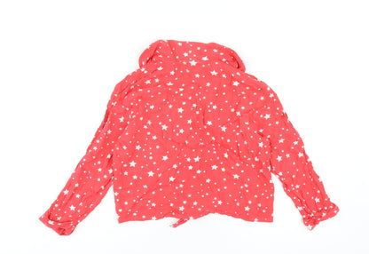 Back view of ASOS women’s red geometric viscose basic button-up, size UK 12, collared