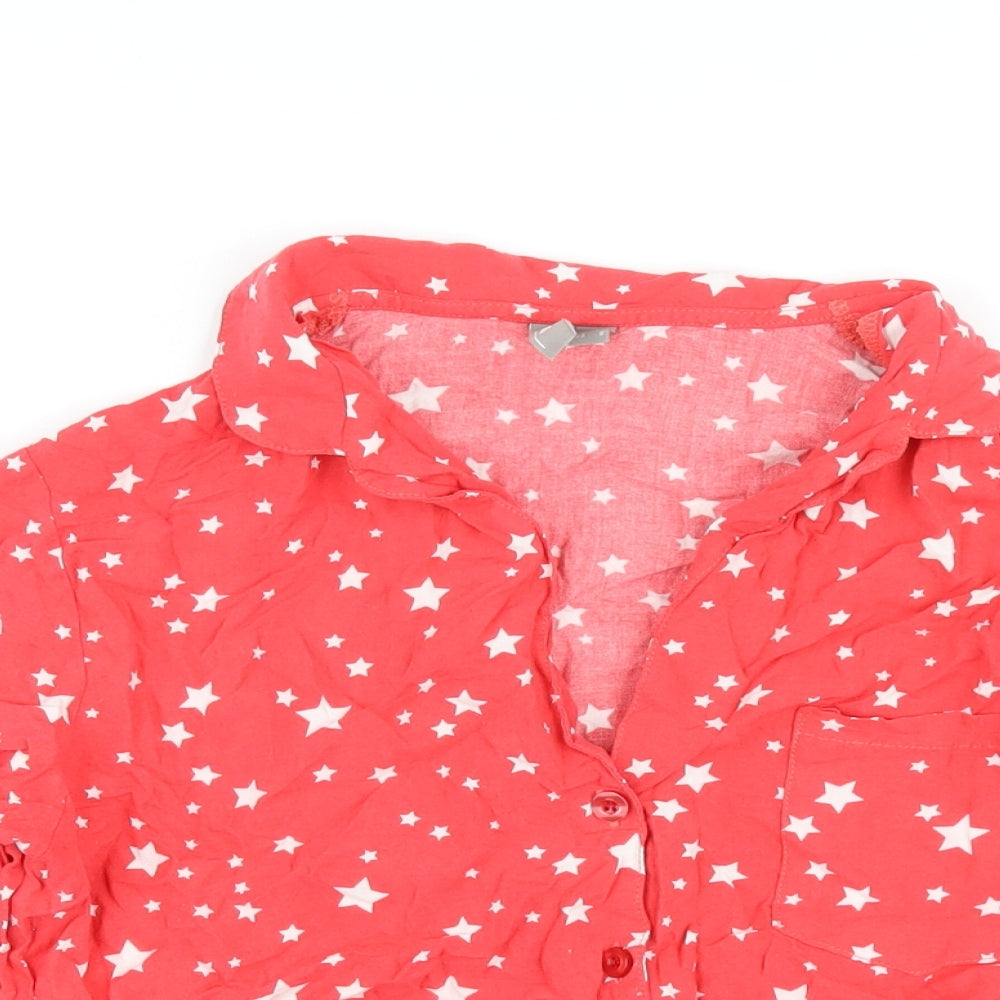 ASOS Womens Red Geometric Viscose Basic Button-Up Size 12 Collared