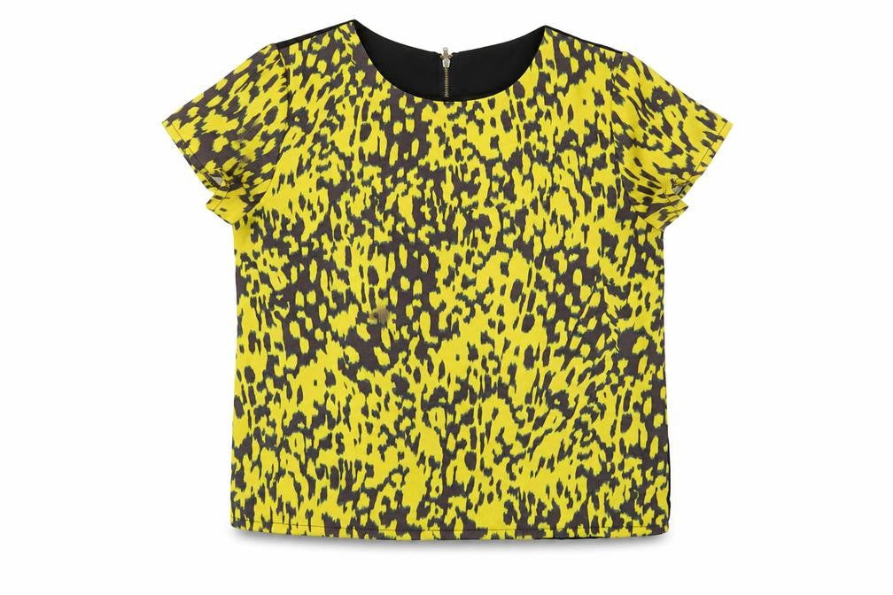 Hearts & Bows Womens Yellow Geometric Polyester Basic T-Shirt Size 8 Round Neck