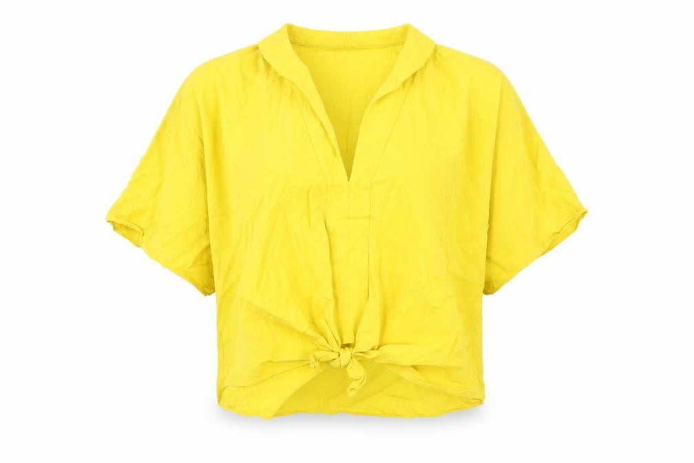 Zara Womens Yellow Viscose Basic T-Shirt Size M V-Neck