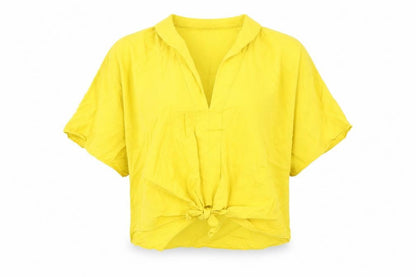 Zara Womens Yellow Viscose Basic T-Shirt Size M V-Neck