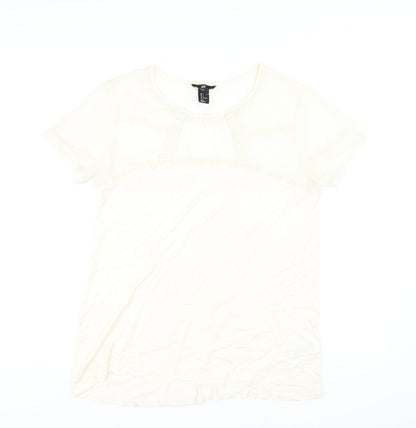 H&M Womens Ivory Viscose Basic T-Shirt Size L Round Neck
