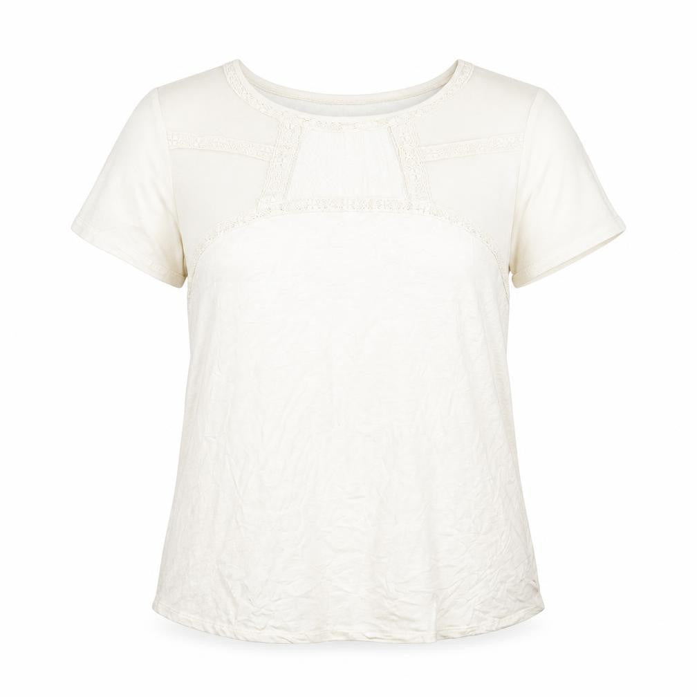 H&M Womens Ivory Viscose Basic T-Shirt Size L Round Neck