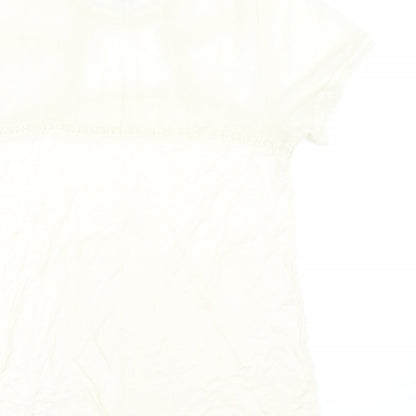 H&M Womens Ivory Viscose Basic T-Shirt Size L Round Neck
