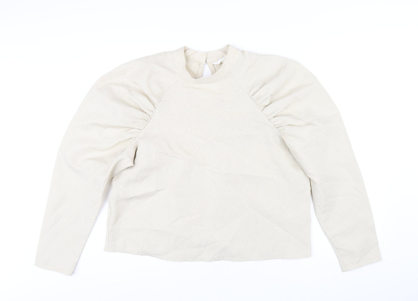 H&M Womens Beige Polyester Basic T-Shirt Size L Mock Neck