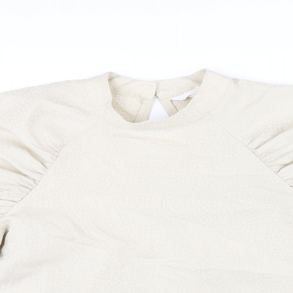 H&M Womens Beige Polyester Basic T-Shirt Size L Mock Neck