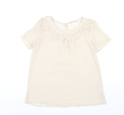 Additional front view of Red Herring women’s beige polyester basic t-shirt, size UK 12, scoop neck
