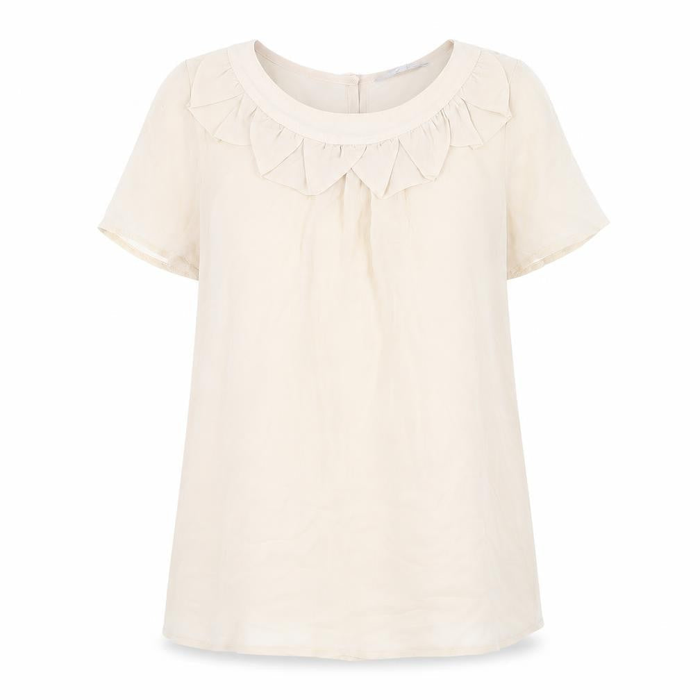 Red Herring Womens Beige Polyester Basic T-Shirt Size 12 Scoop Neck