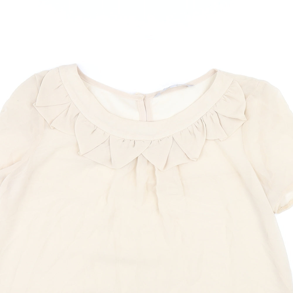Red Herring Womens Beige Polyester Basic T-Shirt Size 12 Scoop Neck