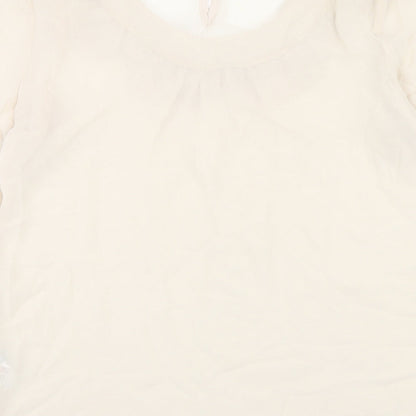 Brand and care label for Red Herring women’s beige polyester basic t-shirt, size UK 12, scoop neck