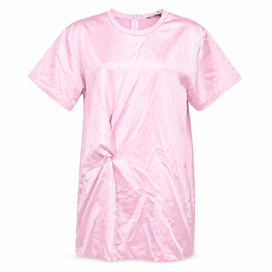 Zara Womens Pink Polyester T-Shirt Dress Size L Round Neck Zip