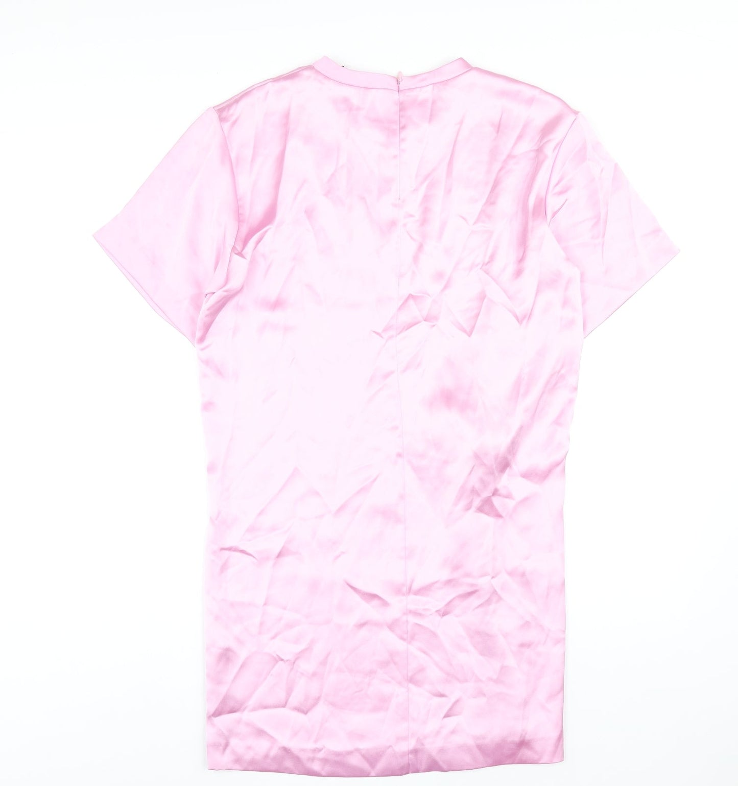 Zara Womens Pink Polyester T-Shirt Dress Size L Round Neck Zip