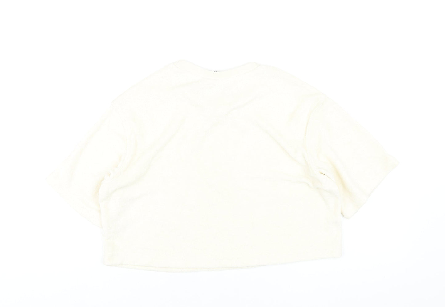 H&M Womens Ivory Polyethylene Cropped T-Shirt Size XS Round Neck