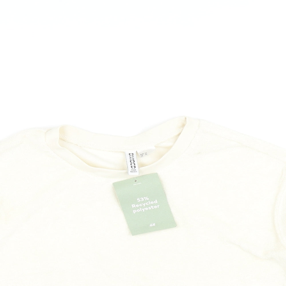 H&M Womens Ivory Polyethylene Cropped T-Shirt Size XS Round Neck