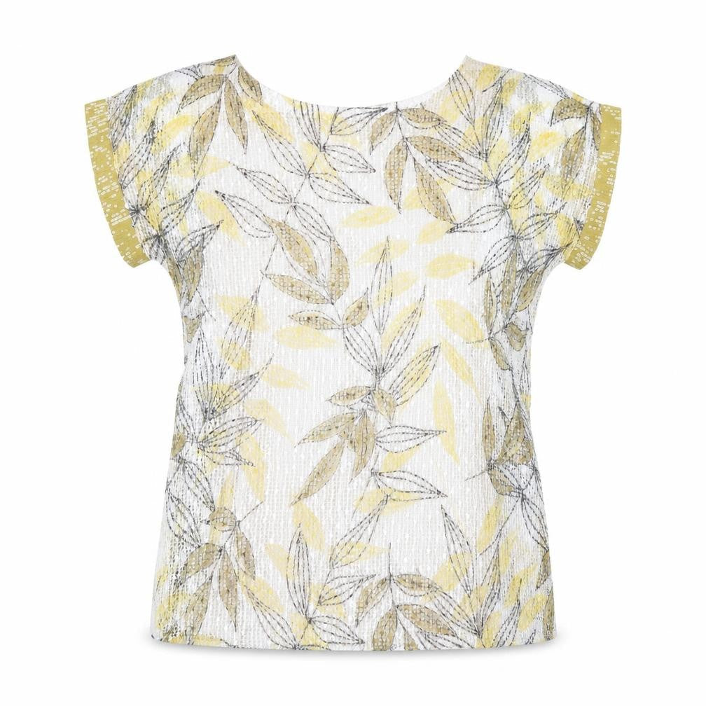 Klass Womens Yellow Floral Polyester Basic T-Shirt Size M Round Neck