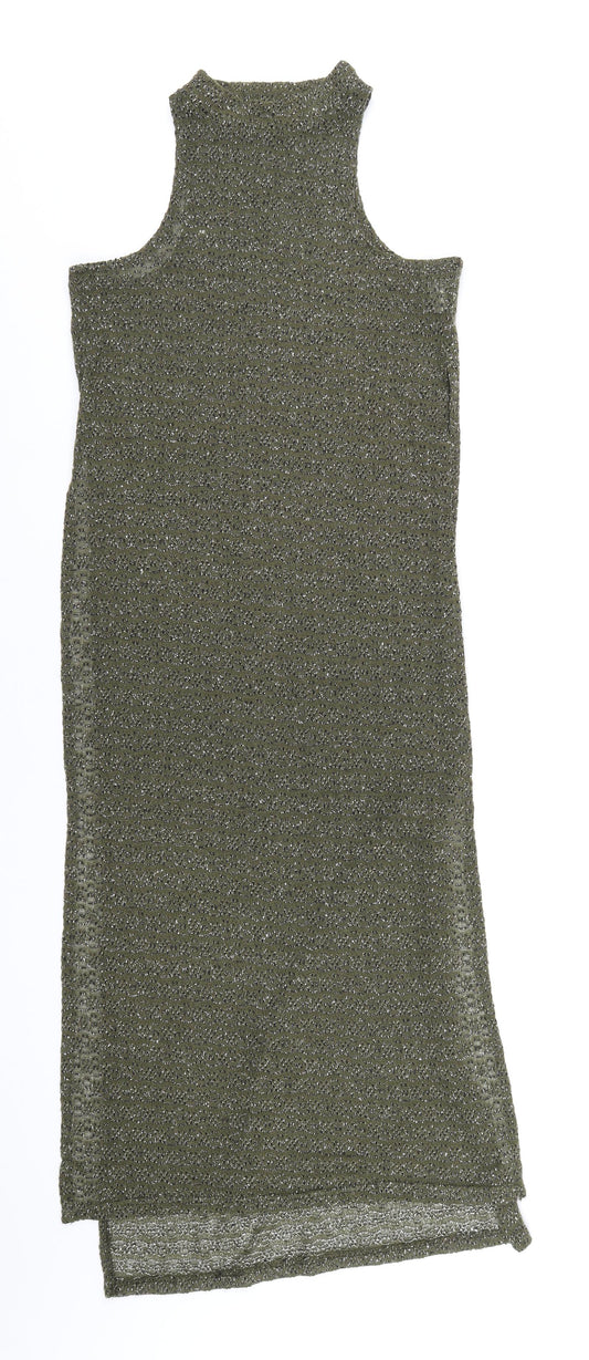 QED London Womens Green Polyester Basic T-Shirt Size S Mock Neck - Side Slits