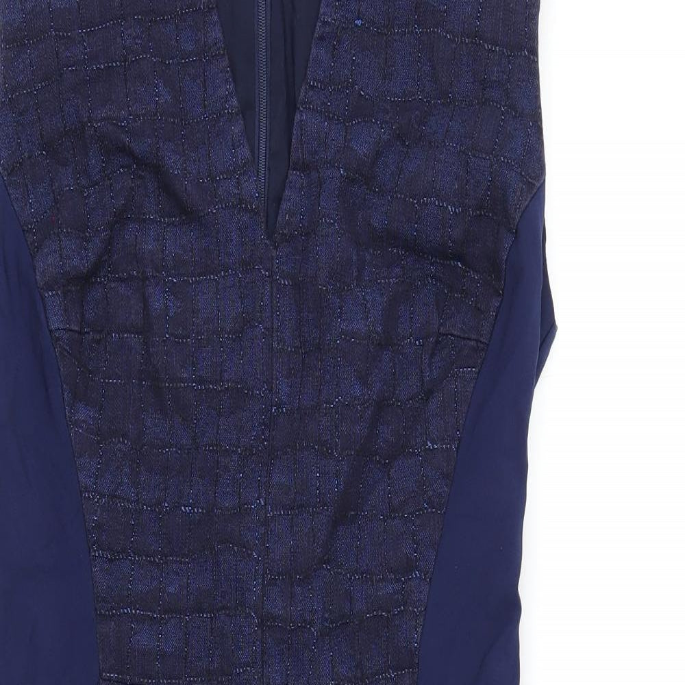 Marks and Spencer Womens Blue Cotton Pencil Dress Size 10 V-Neck Zip