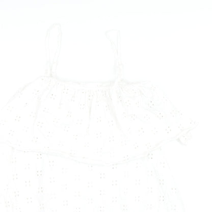 Close-up detail of ASOS women’s white cotton a-line, size UK 12, square neck pullover