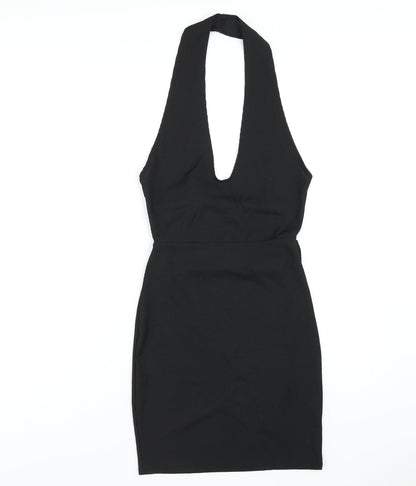 PRETTYLITTLETHING Womens Black Polyester Bodycon Size 8 Halter Pullover