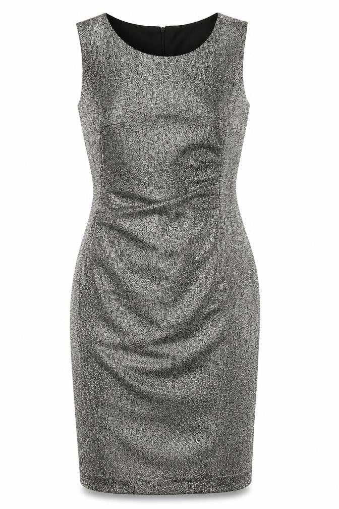 bonprix Womens Gold Polyester Pencil Dress Size 12 Round Neck Zip