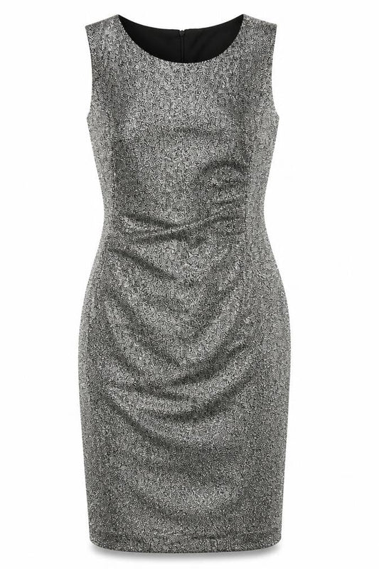 Bonprix Womens Gold Polyester Pencil Dress Size 12 Round Neck Zip