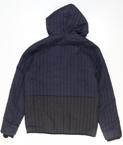 Back view of ASOS Men's Blue Quilted Hooded Jacket, size L