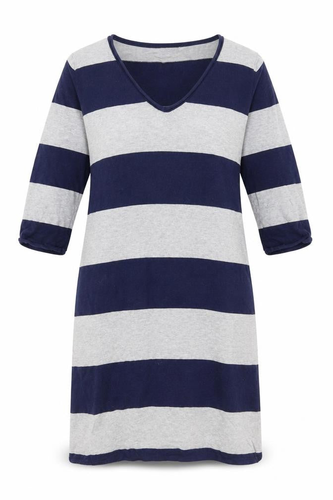 Fig Women's Grey & Blue Striped Shift Dress M