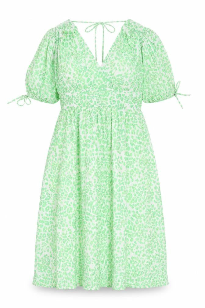 Marks & Spencer Womens Green Animal Print Viscose Trapeze & Swing Size 10 V-Neck Pullover - Leopard Pattern
