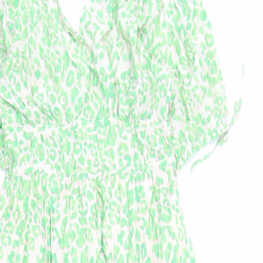 Marks and Spencer Womens Green Animal Print Viscose Trapeze & Swing Size 10 V-Neck Pullover - Leopard Pattern