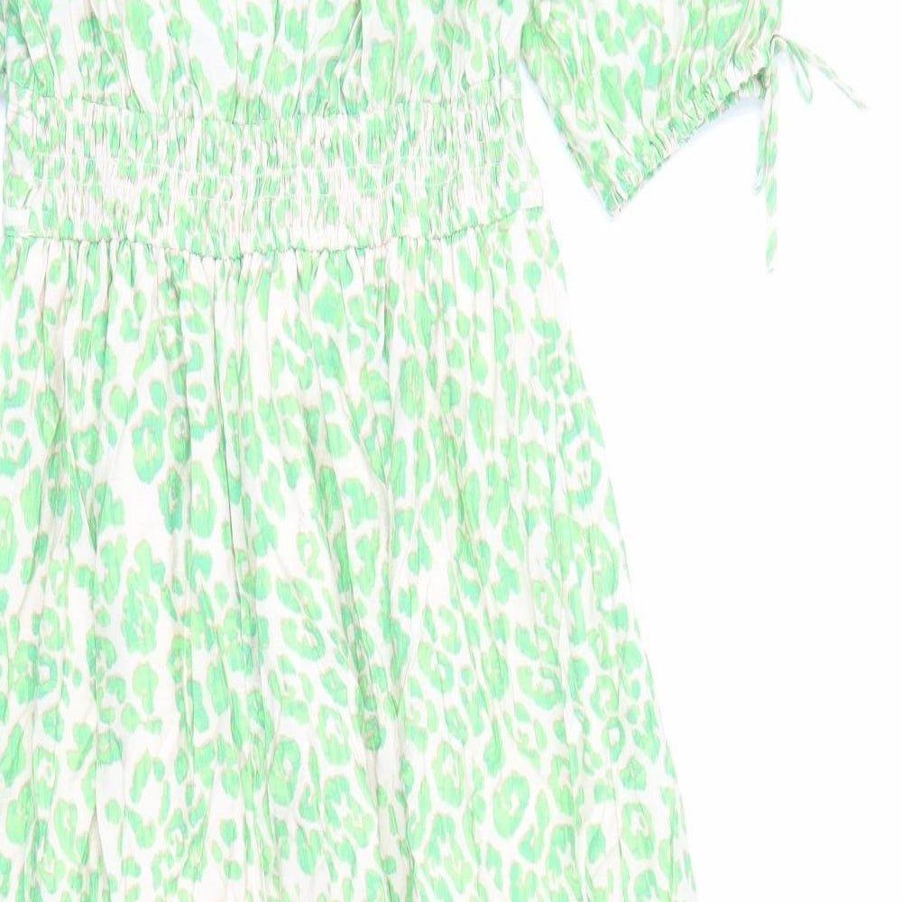 Marks and Spencer Womens Green Animal Print Viscose Trapeze & Swing Size 8 V-Neck Pullover - Leopard Pattern