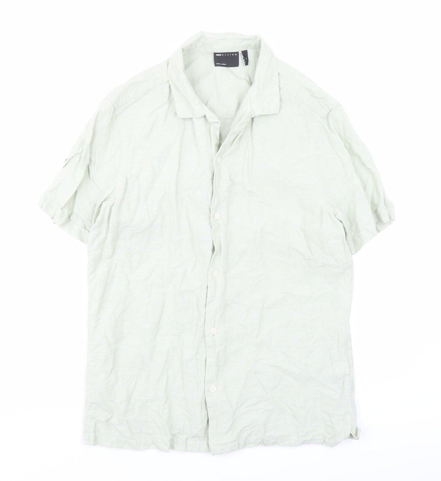 ASOS Mens Green Linen Button-Up Size M Collared Button