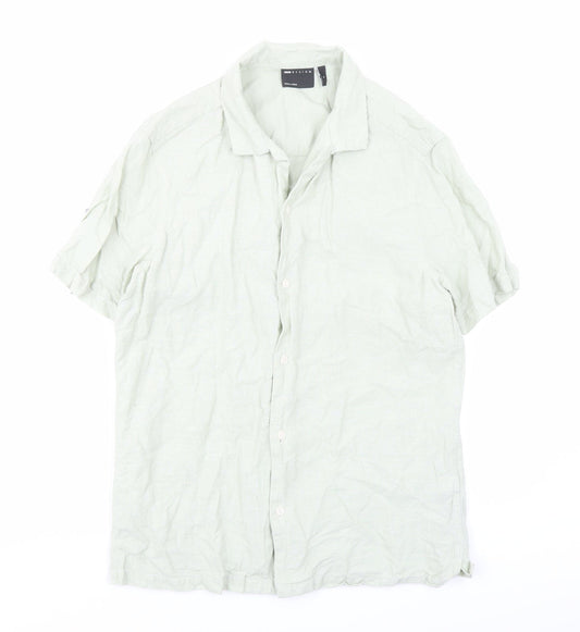 ASOS Mens Green Linen Button-Up Size M Collared Button