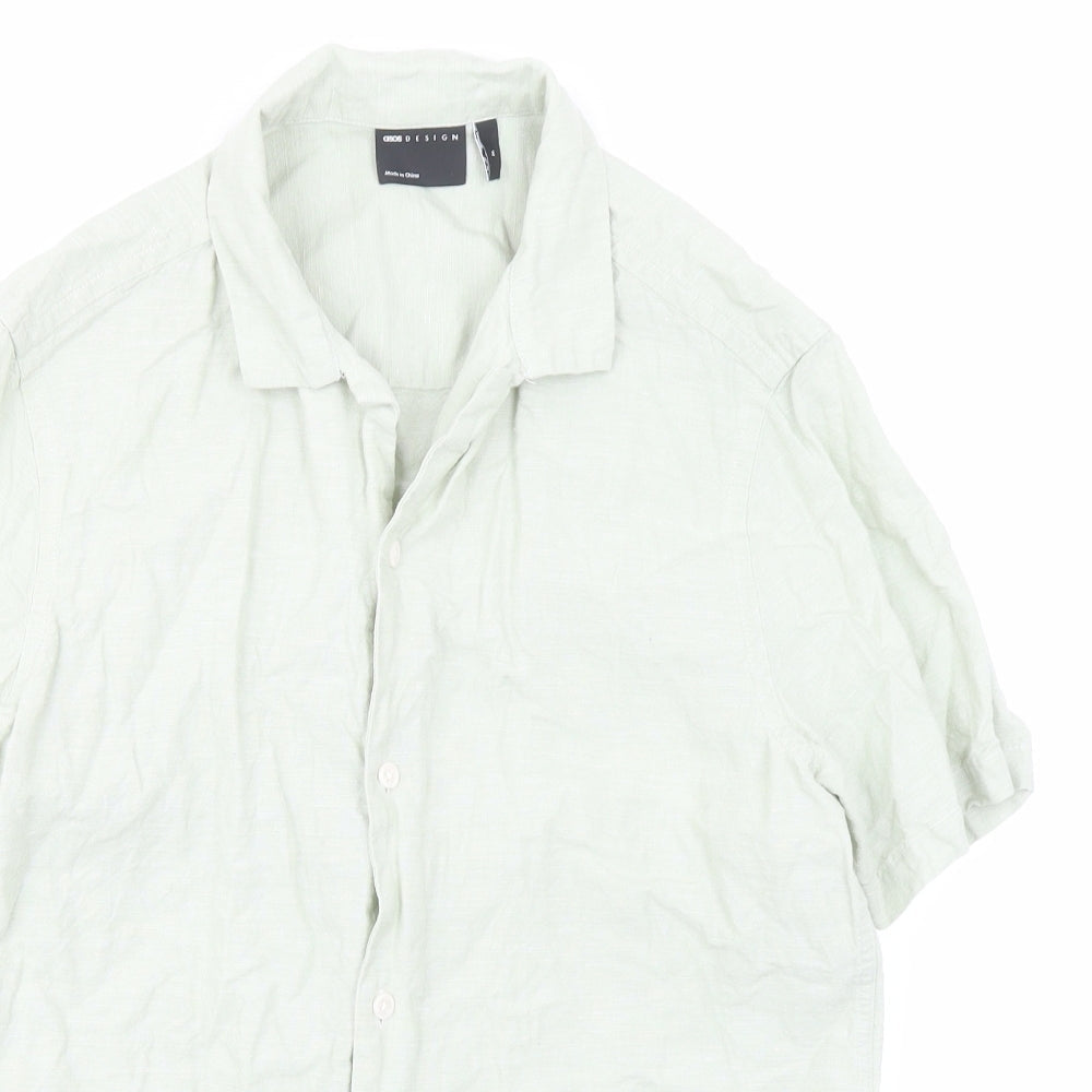 ASOS Mens Green Linen Button-Up Size M Collared Button