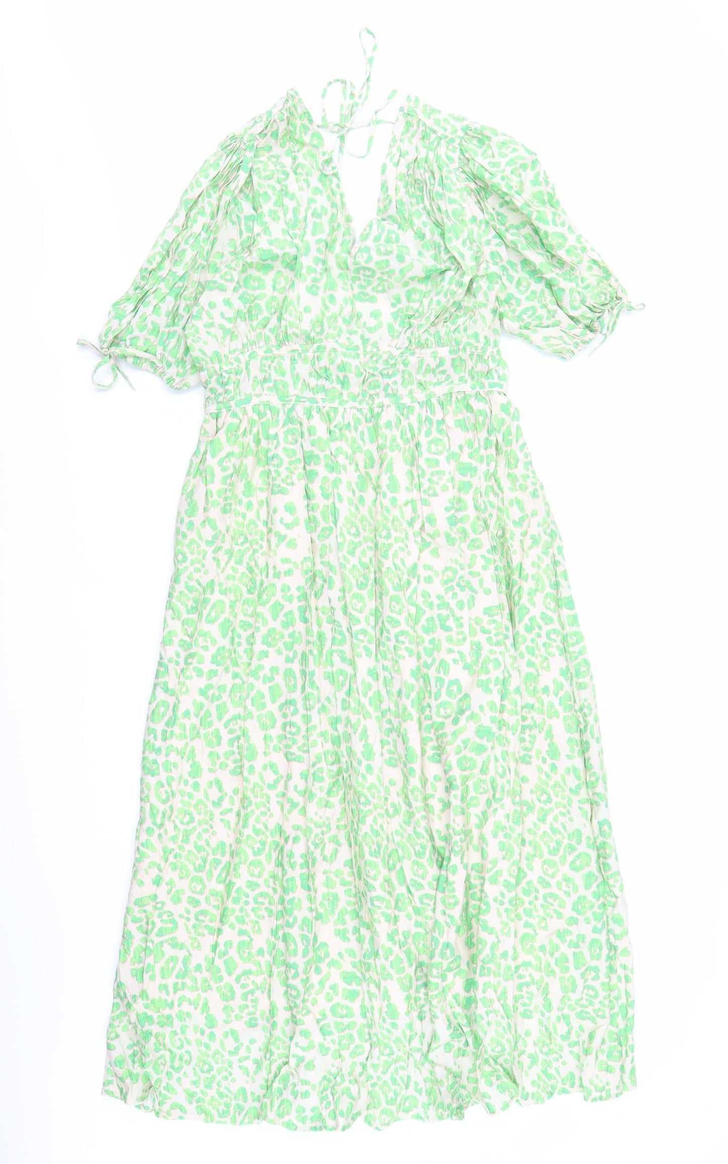 Marks and Spencer Womens Green Animal Print Viscose Trapeze & Swing Size 12 V-Neck Pullover - Leopard Pattern