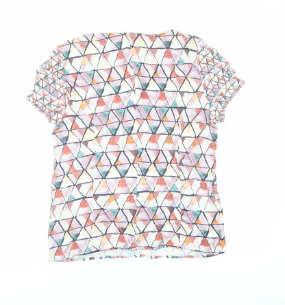 Back view of ESPRIT women’s multicoloured geometric viscose basic blouse, size UK 12, round neck
