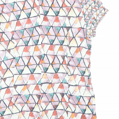Brand and care label for ESPRIT women’s multicoloured geometric viscose basic blouse, size UK 12, round neck