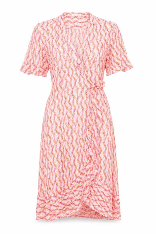 Per Una Womens Orange Geometric Viscose Wrap Dress Size 8 V-Neck Tie