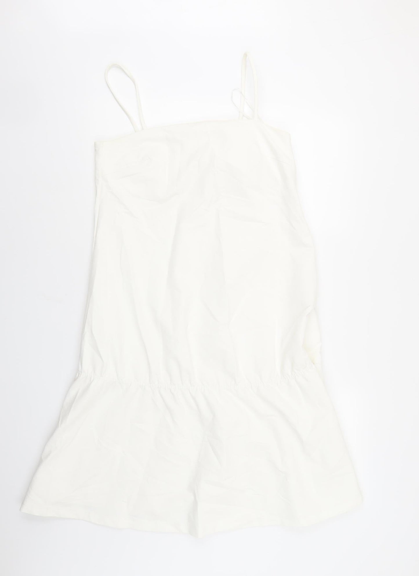 H&M Womens White Cotton Tank Dress Size 10 Square Neck Pullover