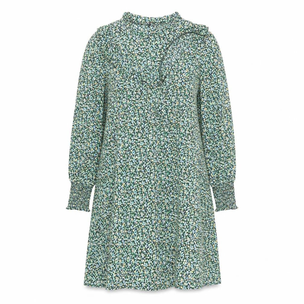 New Look Womens Green Floral Polyester A-Line Size 12 Mock Neck Button
