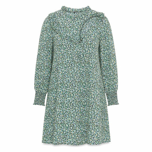 New Look Womens Green Floral Polyester A-Line Size 12 Mock Neck Button