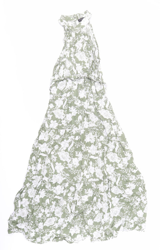 FS Collection Womens Green Floral Polyester Trapeze & Swing Size XS Mock Neck Button - Belted
