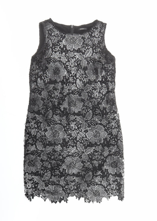 Roman Womens Black Floral Polyester A-Line Size 12 Round Neck Zip
