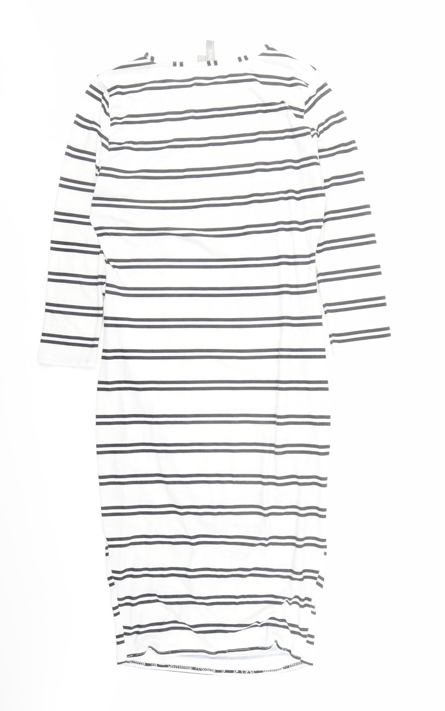 ASOS Womens White Striped Polyester Pencil Dress Size 10 Round Neck Pullover